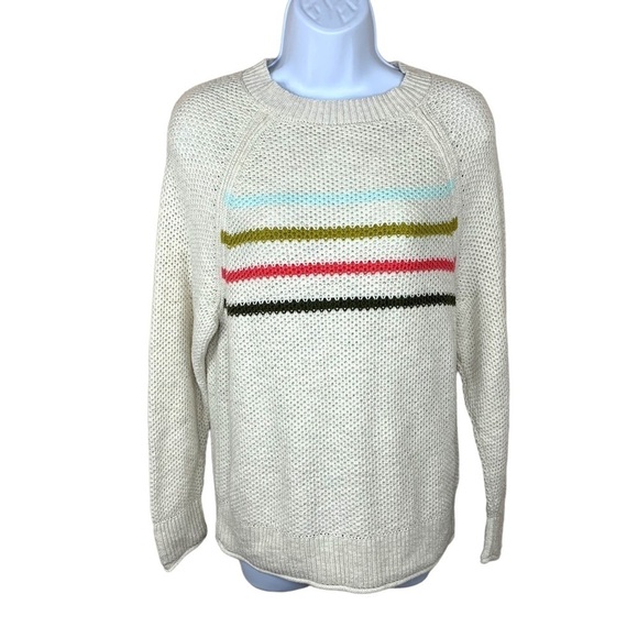 Small Sonoma Beige Multicolored Striped Long Sleeve Sweater Pullover 4 6 - Picture 1 of 9